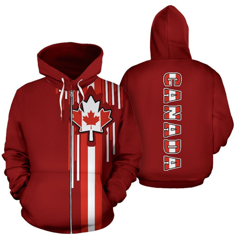 Street Fashion Canada - Hoodie ritsleting cetak 3d bendera Kanada